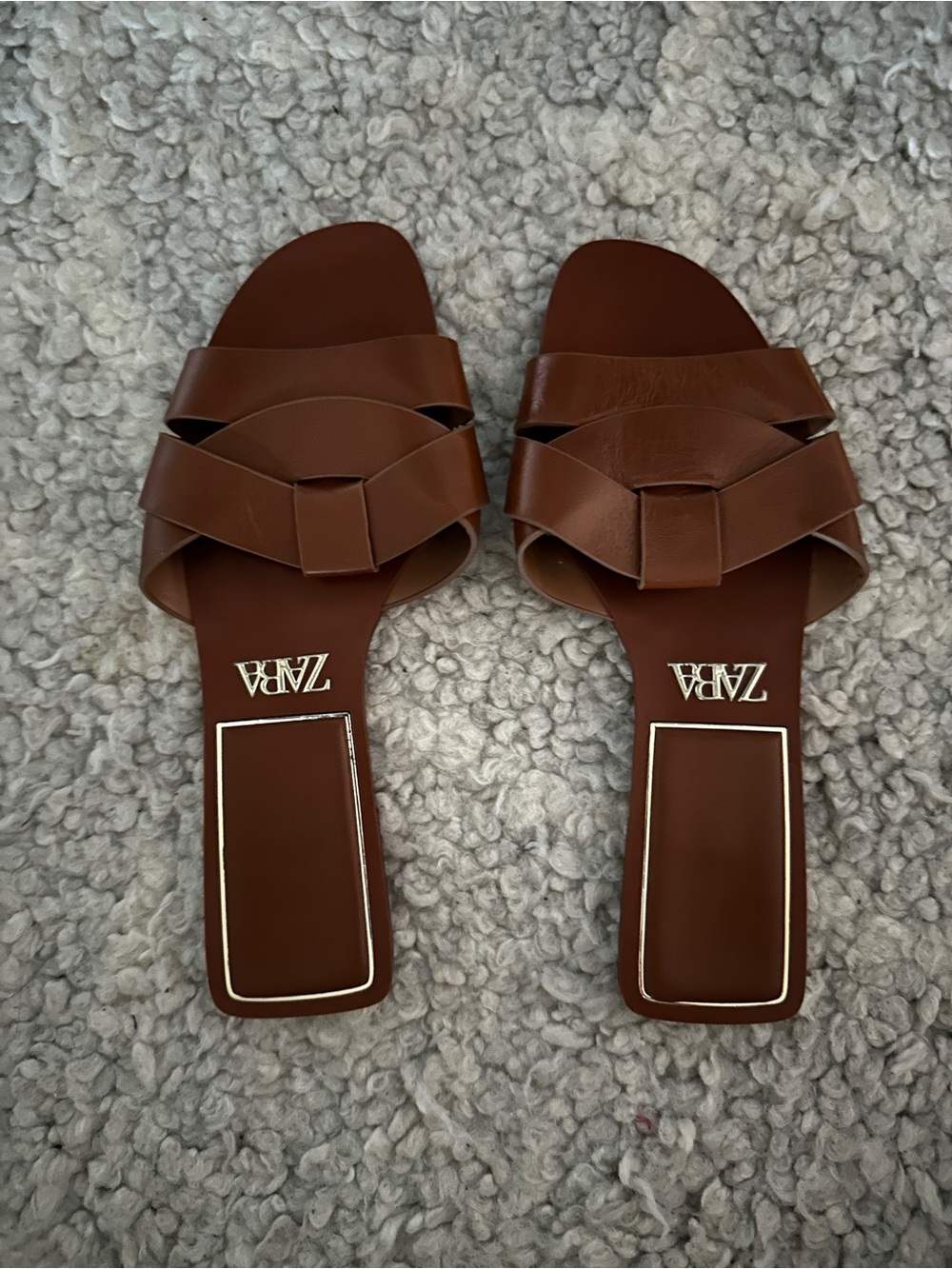Zara Brown Leather Slide Sandals